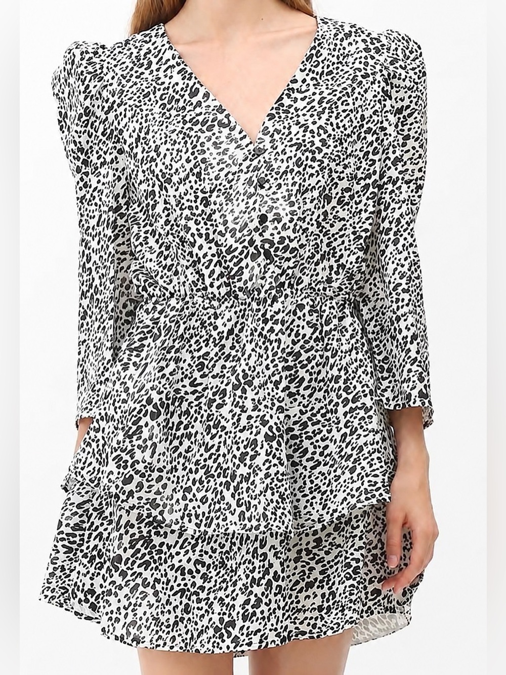 Zara black/white cheetah print ruffle mini dress, XL